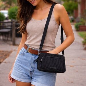 Vera Bradley Black Quilted Crossbody Bag with Card Slots Organized Everyday Bag